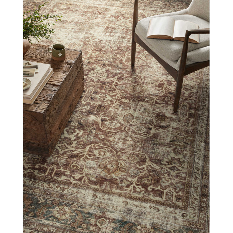 Sinclair Rust and Lagoon Synthetic Washable Rectangular Rug 3'6" x 5'6"