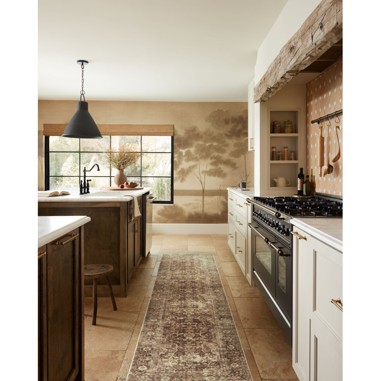 Sinclair Rust and Lagoon Traditional Machine Washable Runner Rug