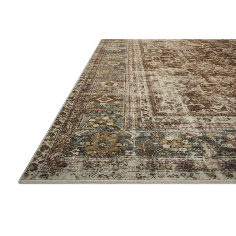 Sinclair Rust and Lagoon Washable Synthetic Area Rug 2'3" x 3'9"