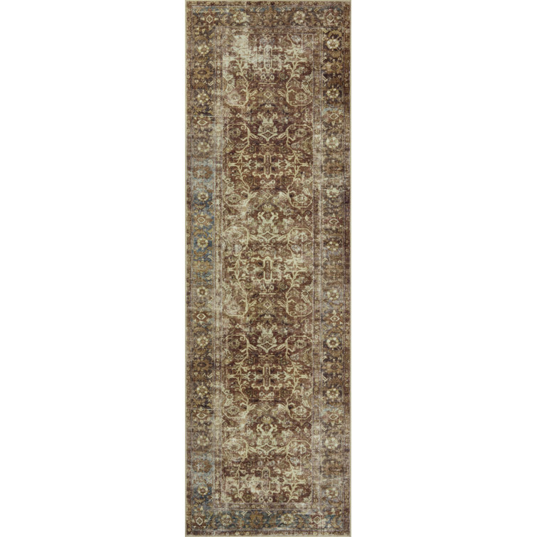 Sinclair Rust and Lagoon Traditional Machine Washable Runner Rug