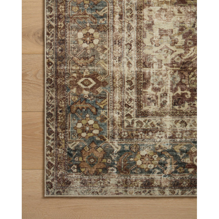 Sinclair Rust and Lagoon Washable Synthetic Area Rug 2'3" x 3'9"