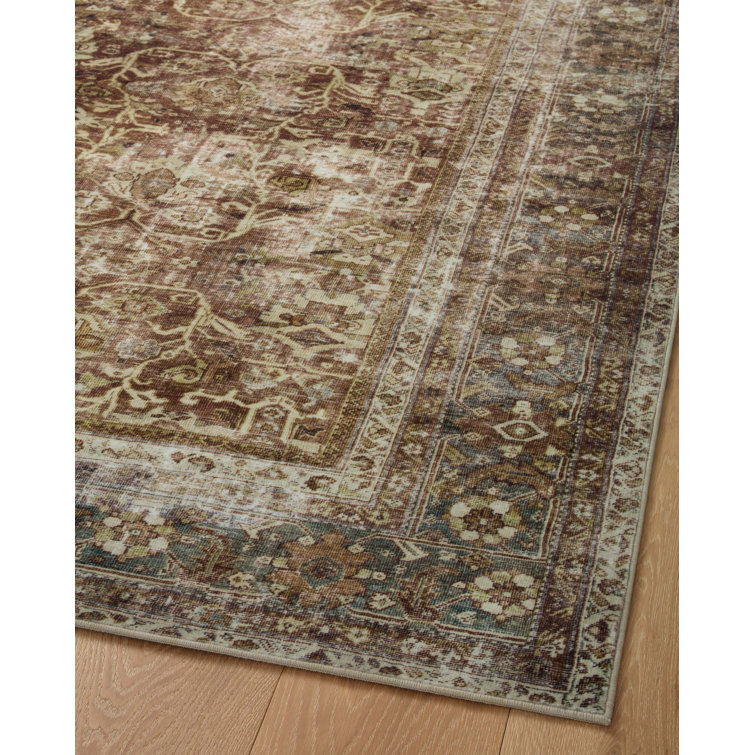 Sinclair Rust and Lagoon Washable Synthetic Area Rug 2'3" x 3'9"