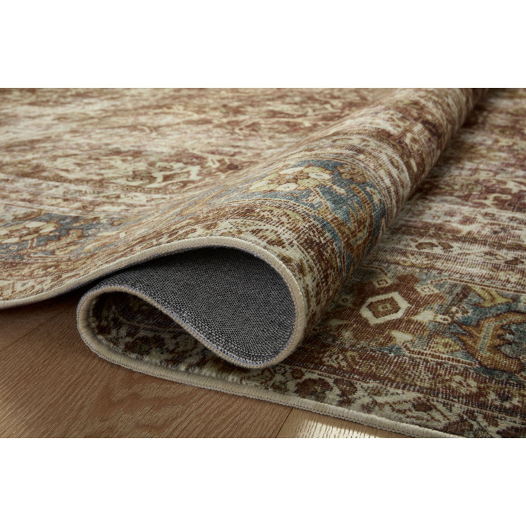 Sinclair Rust and Lagoon Washable Synthetic Area Rug 2'3" x 3'9"