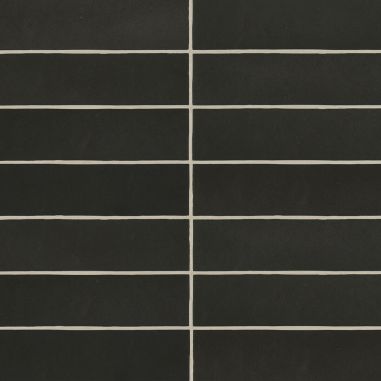 Makoto Matte Black Ceramic Rectangular Wall Tile, 2 x 10 inches