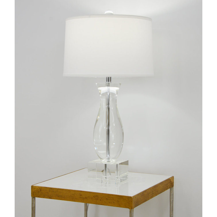 White Silk Shade Crystal Table Lamp