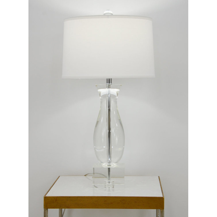 White Silk Shade Crystal Table Lamp