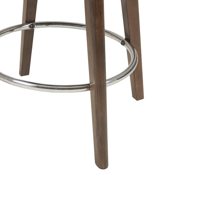 Elegant Blue Swivel Counter Stool with Walnut Wood Finish