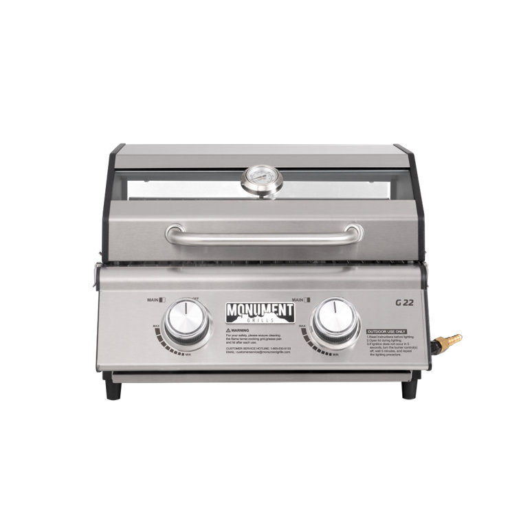 Portable Stainless Steel 2-Burner Propane Gas Grill with Clearview Lid