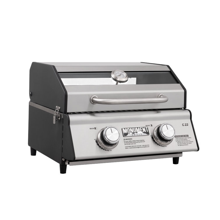 Portable Stainless Steel 2-Burner Propane Gas Grill with Clearview Lid