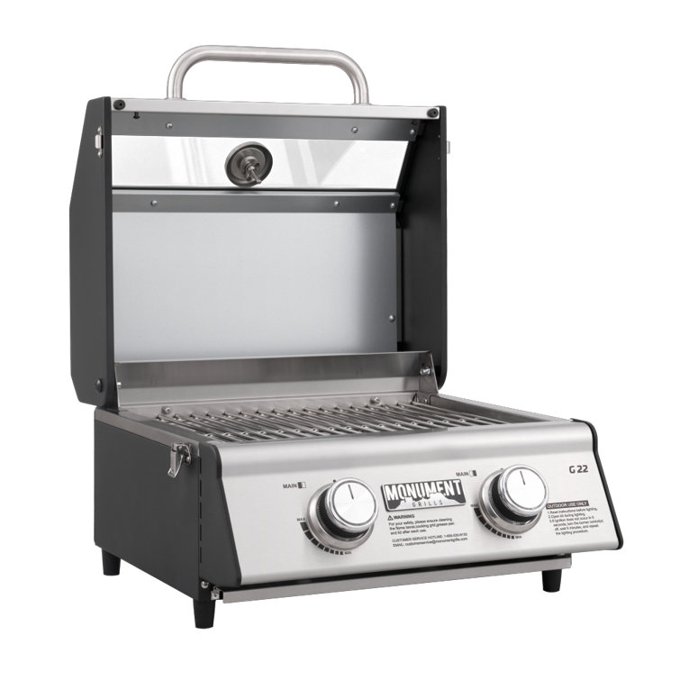 Portable Stainless Steel 2-Burner Propane Gas Grill with Clearview Lid