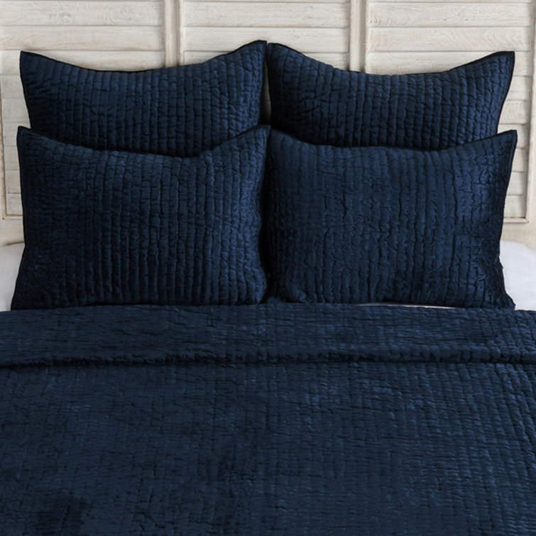 Ocean Blue Velvet King Quilt with Cotton Sateen Back