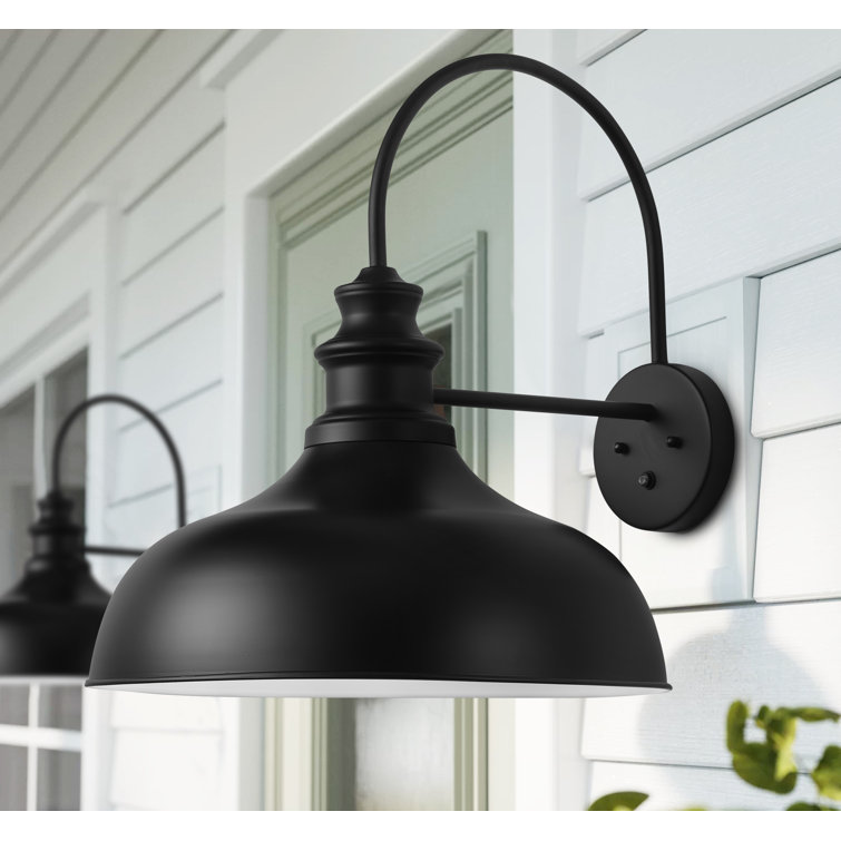 Black Industrial Dimmable Outdoor Wall Light with Dusk-to-Dawn Sensor