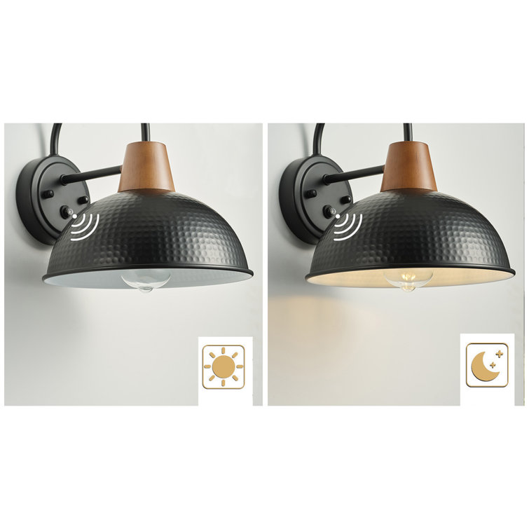 Black Iron Gooseneck Barn Wall Sconce with Wood Accent