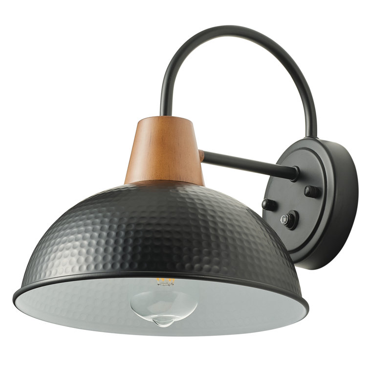 Black Iron Gooseneck Barn Wall Sconce with Wood Accent