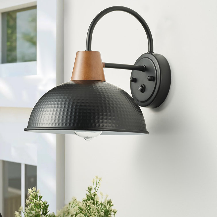 Black Iron Gooseneck Barn Wall Sconce with Wood Accent