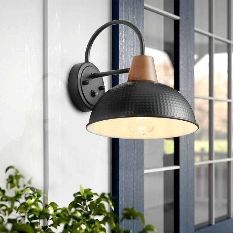 Black Iron Gooseneck Barn Wall Sconce with Wood Accent