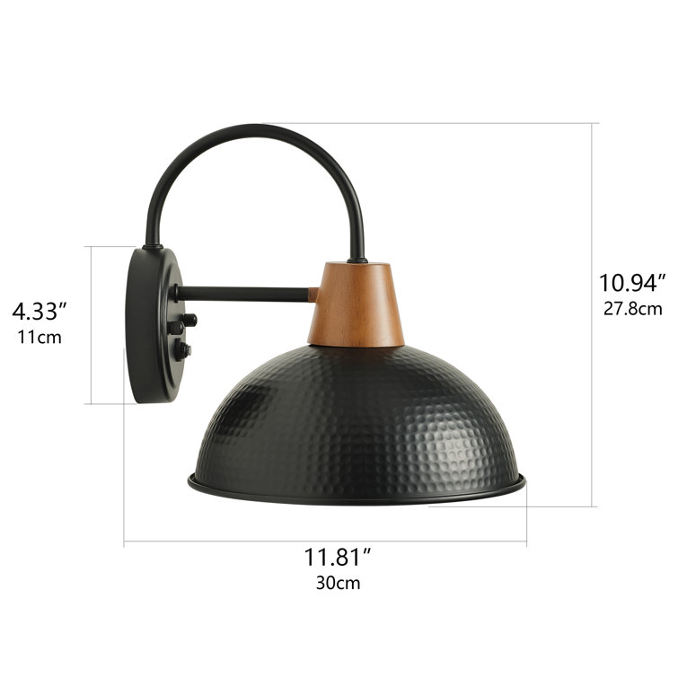 Black Iron Gooseneck Barn Wall Sconce with Wood Accent