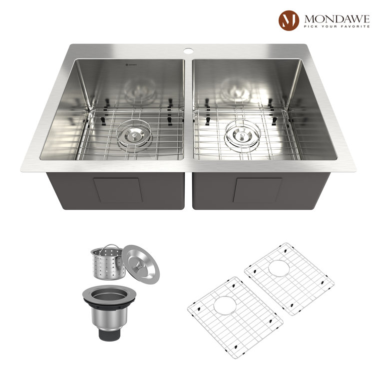 33'' Stainless Steel Double Bowl Drop-In Kitchen Sink