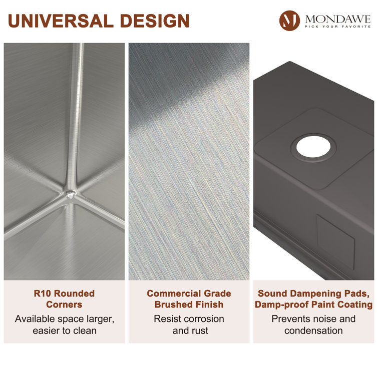 32" Brushed Stainless Steel Single Bowl Undermount Kitchen Sink