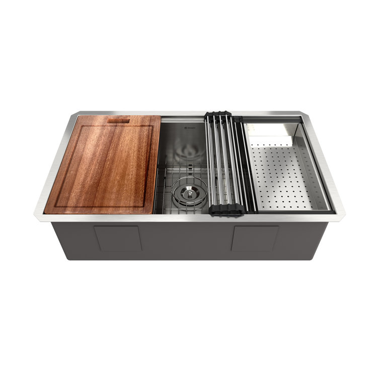 32" Brushed Stainless Steel Single Bowl Undermount Kitchen Sink