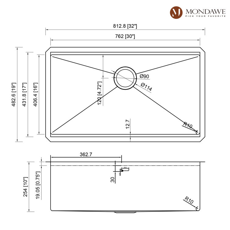 32" Brushed Stainless Steel Single Bowl Undermount Kitchen Sink