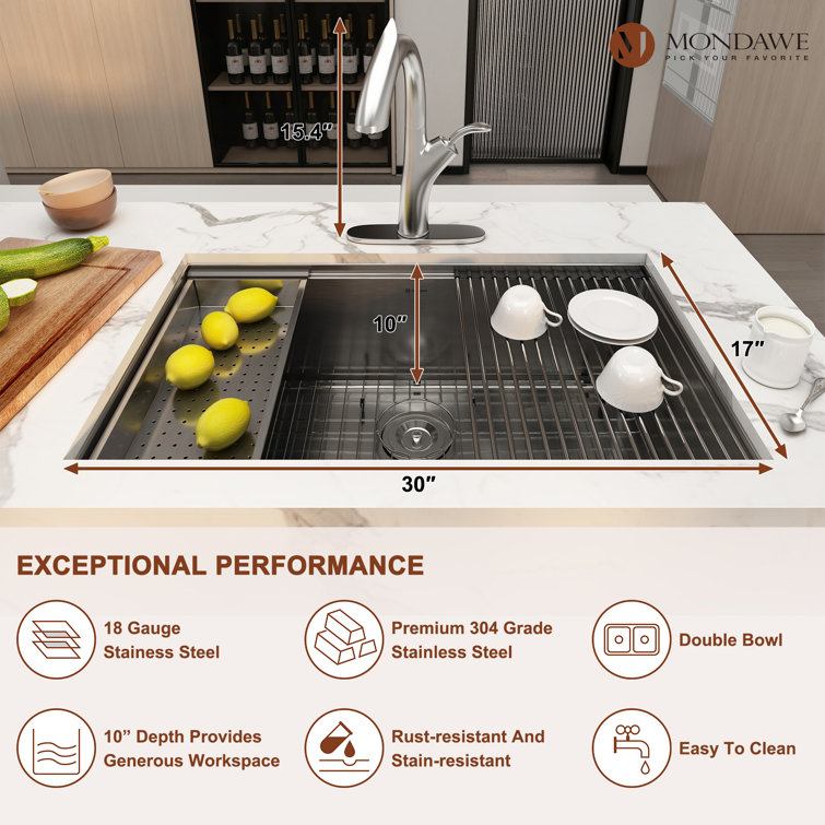 32" Brushed Stainless Steel Single Bowl Undermount Kitchen Sink