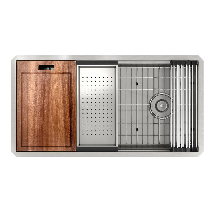 36'' Stainless Steel Single Bowl Undermount Kitchen Sink with Accessories