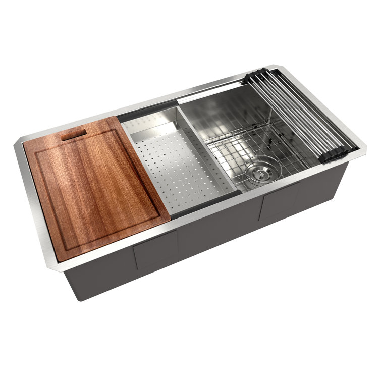 36'' Stainless Steel Single Bowl Undermount Kitchen Sink with Accessories