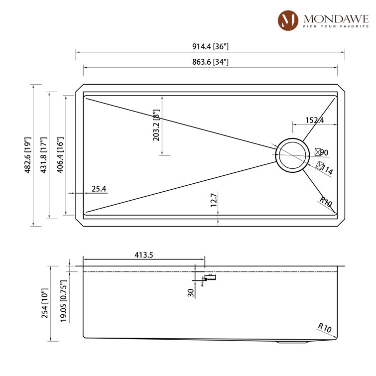 36'' Stainless Steel Single Bowl Undermount Kitchen Sink with Accessories