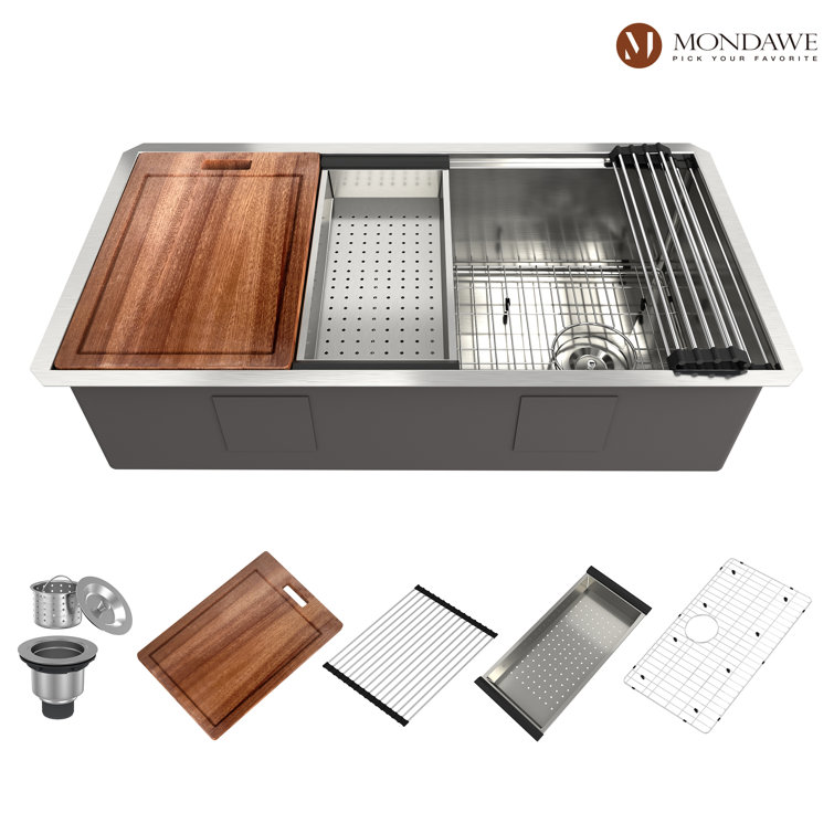 36'' Stainless Steel Single Bowl Undermount Kitchen Sink with Accessories