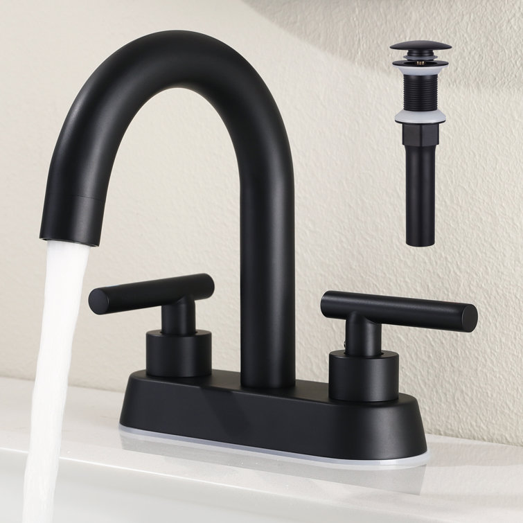 Matte Black Brass 4-Inch Centerset Bathroom Faucet with Drain Assembly