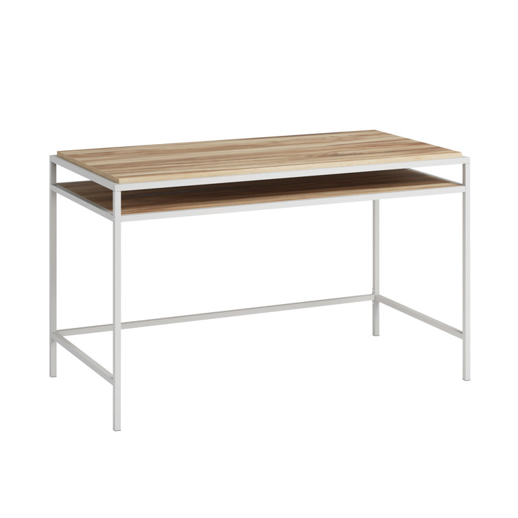 Kiln Acacia and White Metal Writing Desk with Shelf