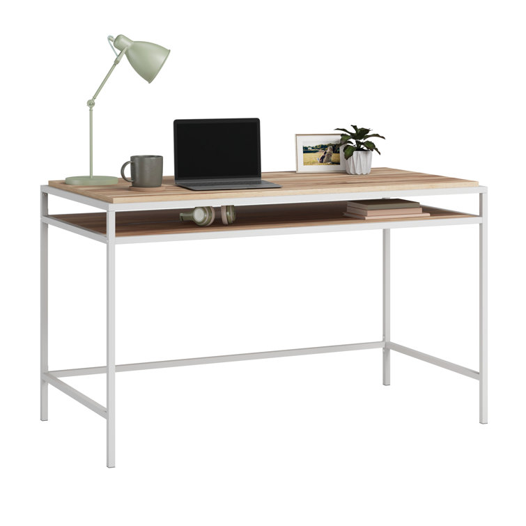 Kiln Acacia and White Metal Writing Desk with Shelf