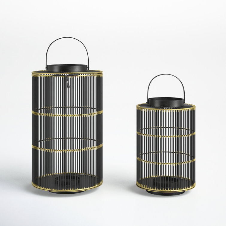 Black and Gold Metal Hanging Candle Lantern Set