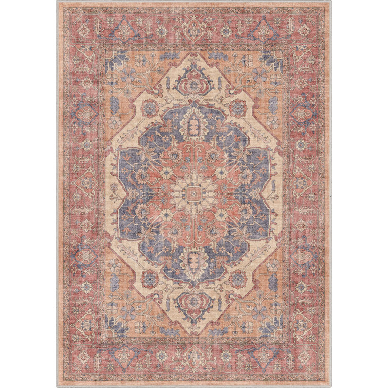 Apollo Antigua Vintage Red and Blue Chenille Area Rug 3'3" x 5'