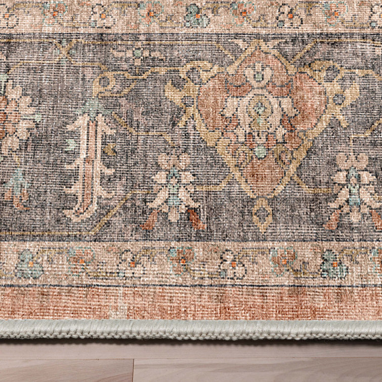 Serene Coral Oriental Easy-Care Polyester 9'10" x 13' Area Rug