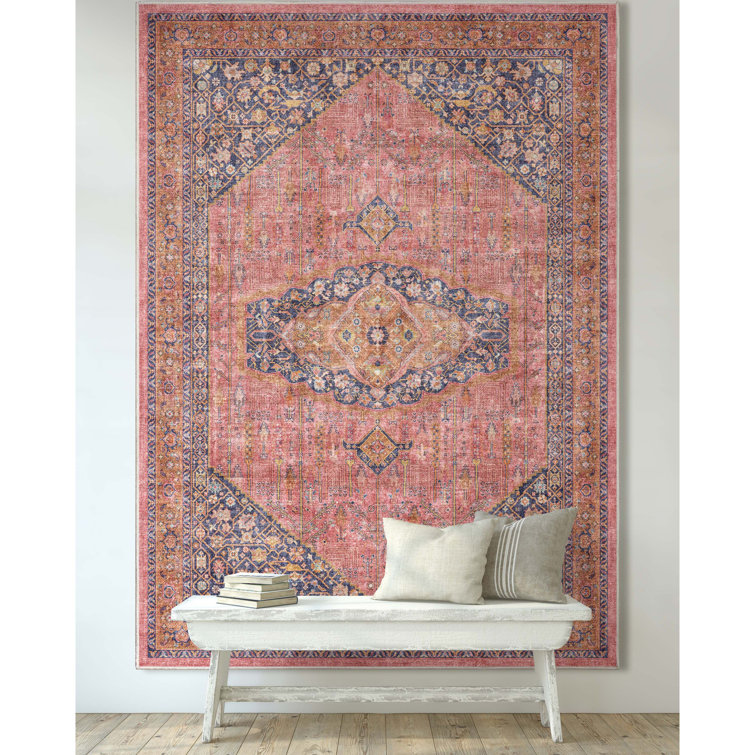 Vintage Oriental Botanical Pink Chenille 3'3" x 5' Area Rug