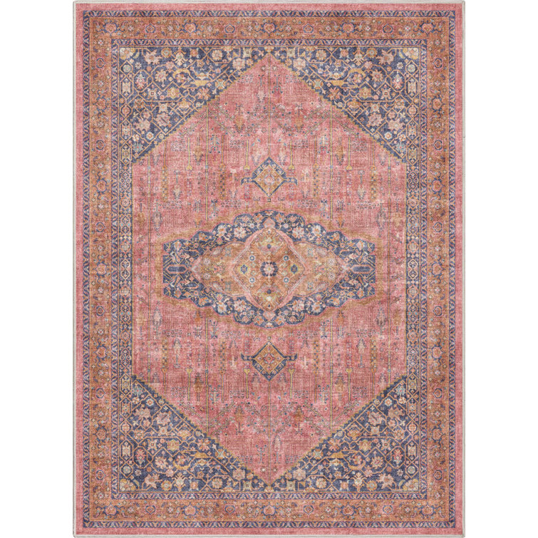 Vintage Oriental Botanical Pink Chenille 3'3" x 5' Area Rug