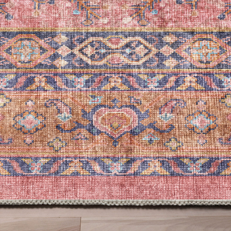 Vintage Oriental Botanical Pink Chenille 3'3" x 5' Area Rug