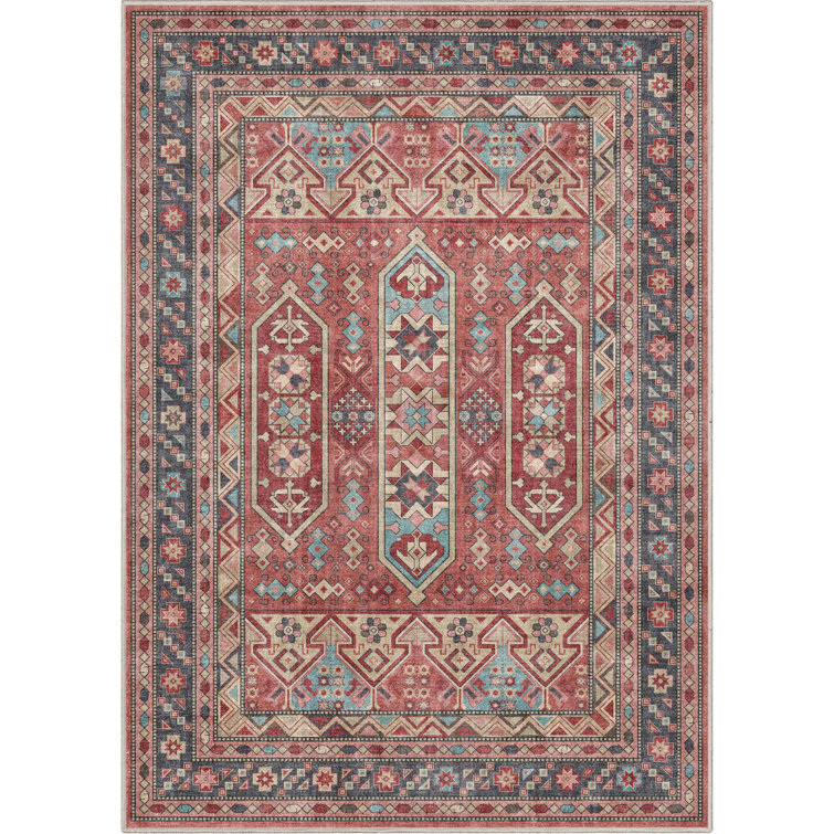 Apollo Red and Blue Vintage Tribal Flat-Weave Rug 3'3" x 5'