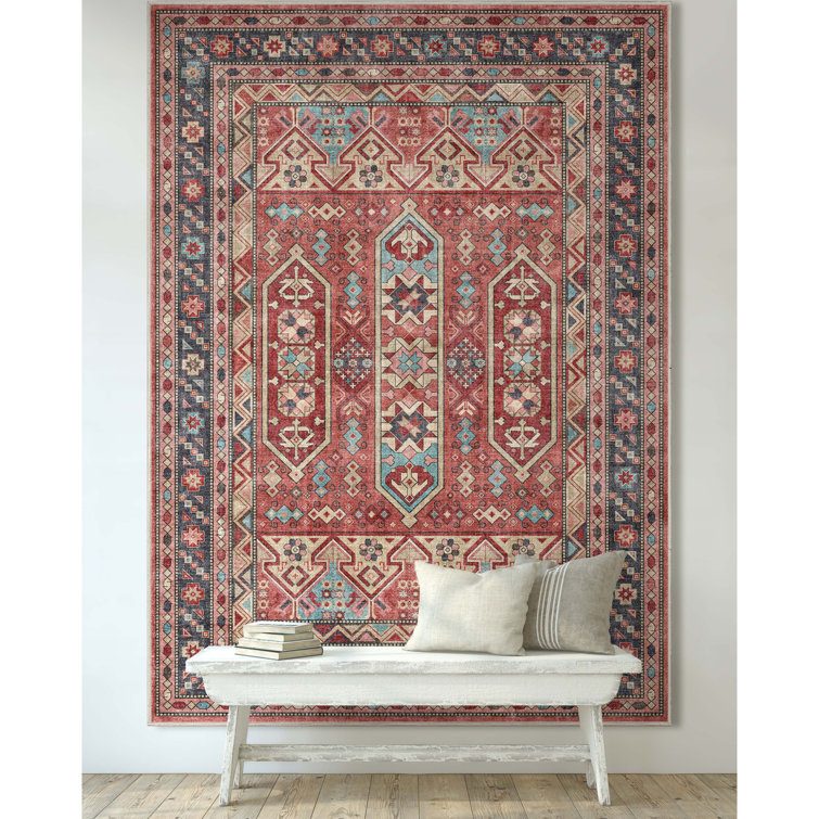 Apollo Red and Blue Vintage Tribal Flat-Weave Rug 3'3" x 5'