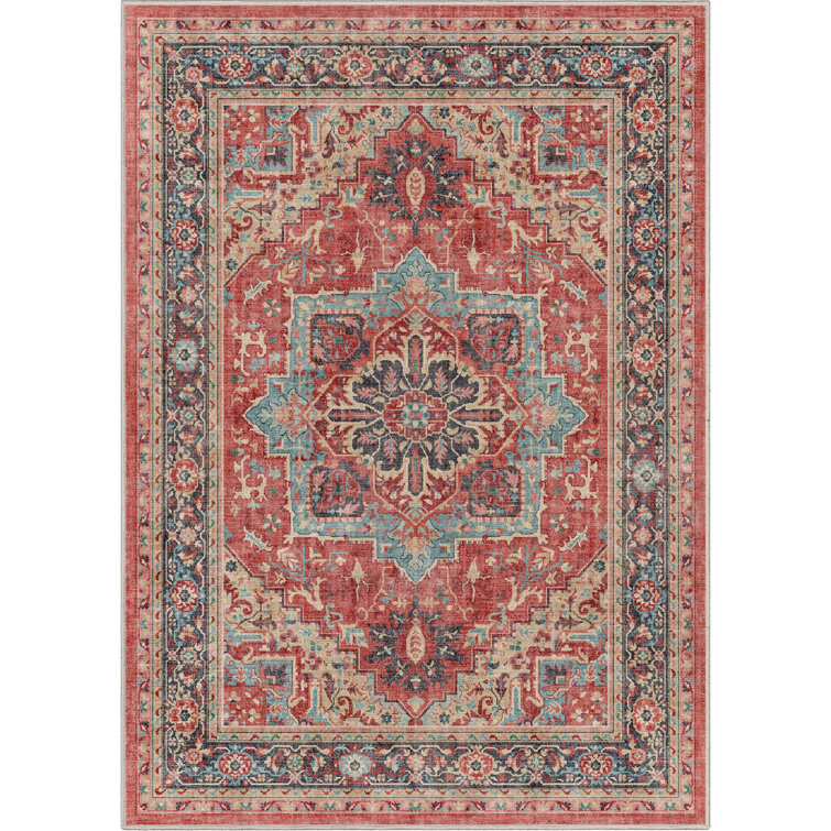 Apollo Red Chenille 5' x 7' Vintage Medallion Area Rug