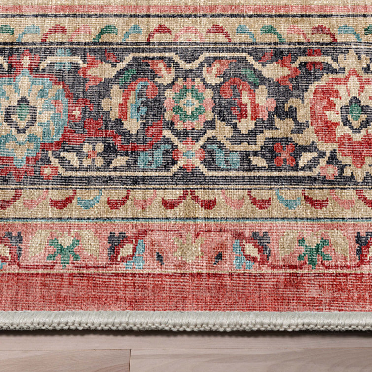 Apollo Red Chenille 5' x 7' Vintage Medallion Area Rug