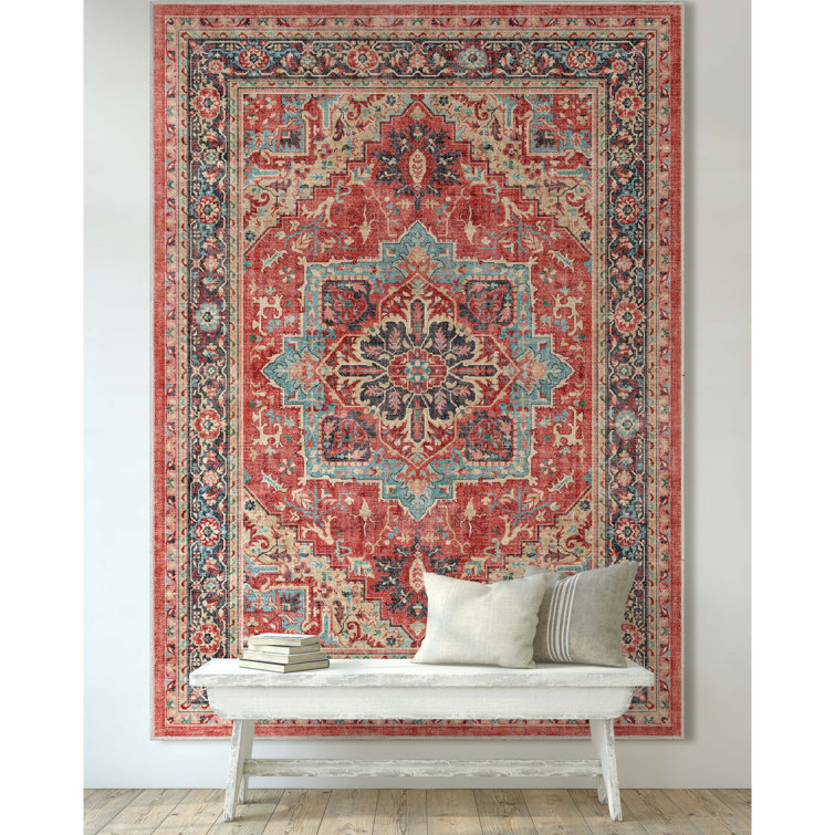 Apollo Red Chenille 5' x 7' Vintage Medallion Area Rug