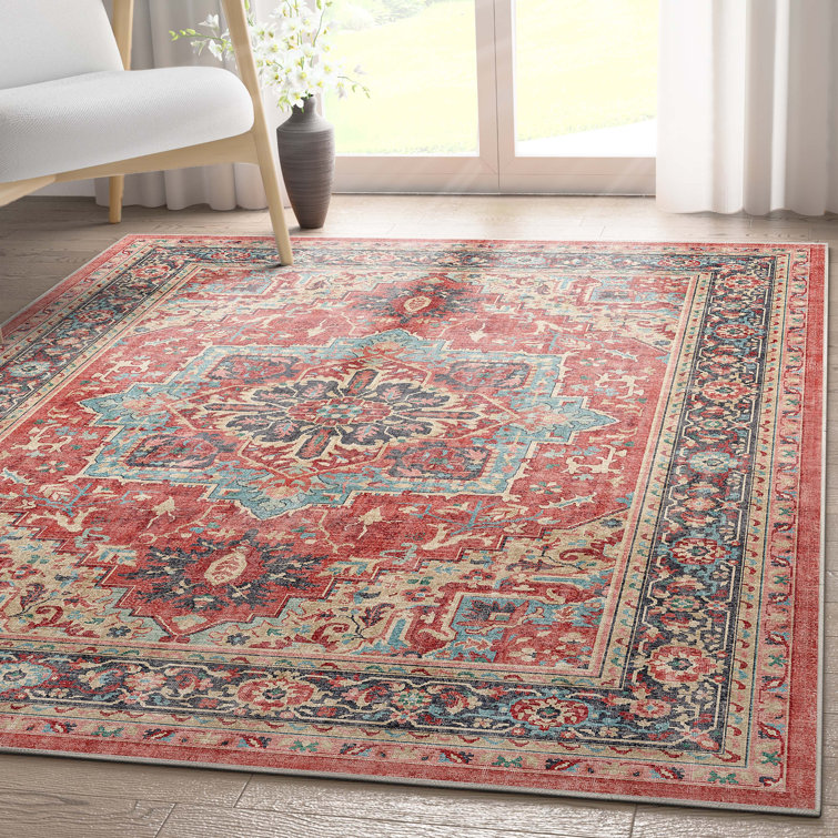 Apollo Red Chenille 5' x 7' Vintage Medallion Area Rug