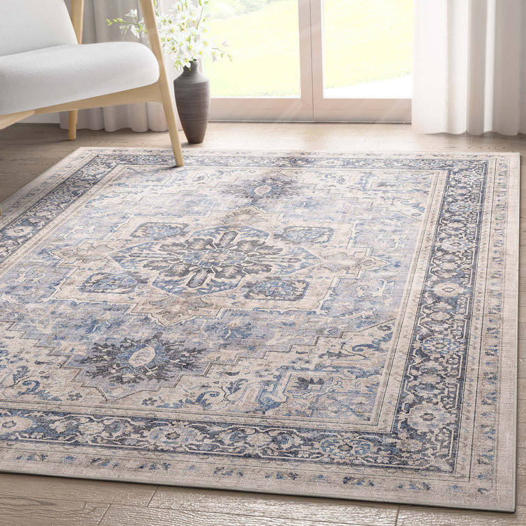 Blue Medallion Chenille Rectangular Washable Area Rug 3'3" x 5'