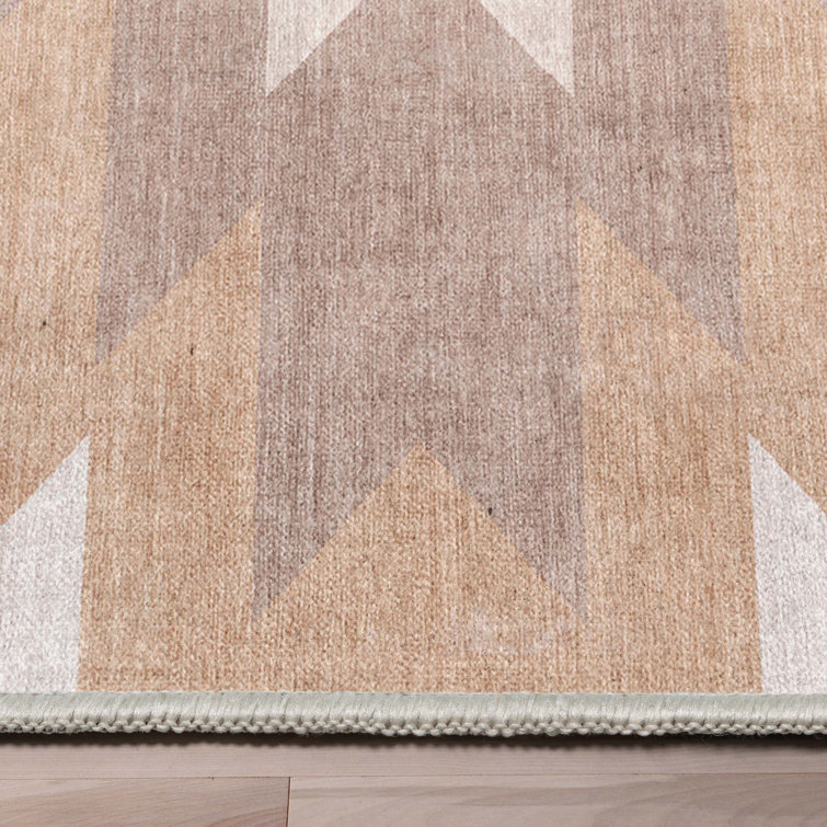 Beige and Blue Southwestern Chenille Rectangular Area Rug 5'3" x 7'3"