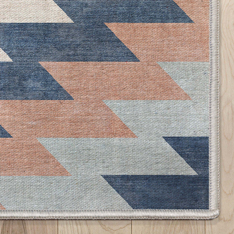 Southwestern Blue and Coral Chenille Flatweave Area Rug 3'3" x 5'