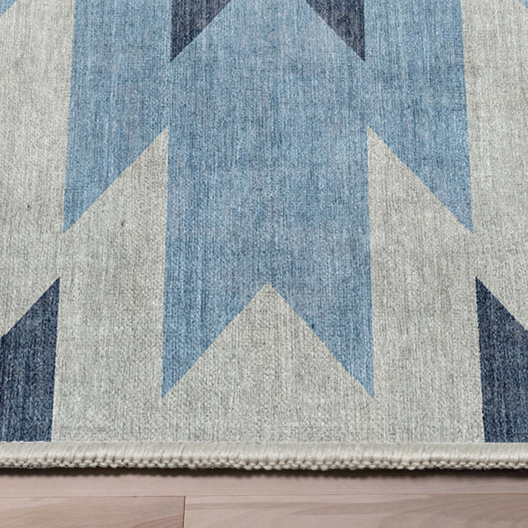 Southwestern Blue and Coral Chenille Flatweave Area Rug 3'3" x 5'
