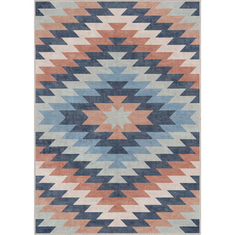 Southwestern Blue and Coral Chenille Flatweave Area Rug 3'3" x 5'